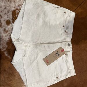 Levi's White Jean Shorts with Belt Loops and Stitching